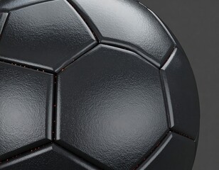 Textured black soccer ball with glowing seams