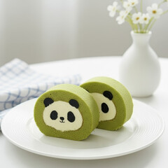 Matcha panda roll cake