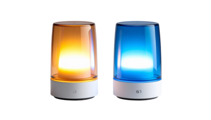  Two futuristic visor-shaped acrylic lamps bundle isolated on transparent background