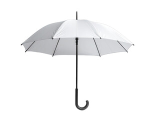 Open white umbrella, black handle, on a black background