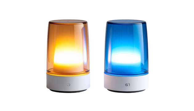  Two futuristic visor-shaped acrylic lamps bundle isolated on transparent background