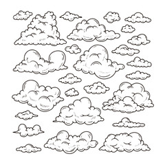 Hand-Drawn Cloud Vector Set, Cartoon Sky Illustration Collection