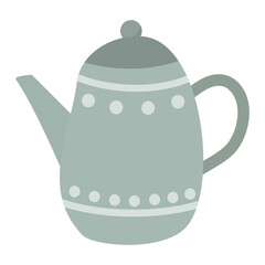 Cute teapot with lid and handle, featuring a whimsical dot pattern. Beverage container for tea, coffee. Kitchenware illustration icon.