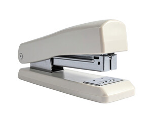 Beige stapler, chrome parts, office supply, black background