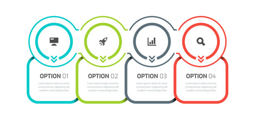 Business Timeline Infographic Presentation with Line Circle, 4 Options and Icons for Flowchart