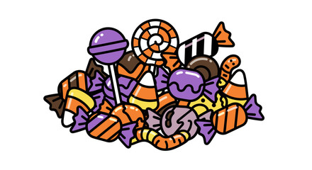 Pile of Halloween candy colorful vector illustration of assorted sweets perfect for holiday designs and festive decorations
