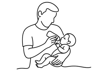 Father peacefully feeding baby with a bottle in a quiet and cozy environment on a calm afternoon