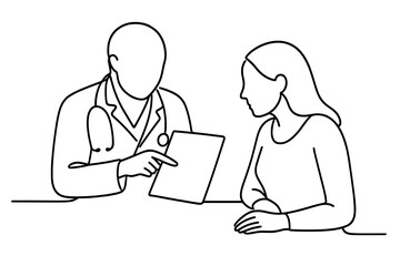 Doctor discussing health report with patient in a medical setting during daytime