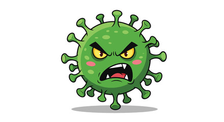 Obraz premium Angry Cartoon Green Coronavirus Character with Spikes.