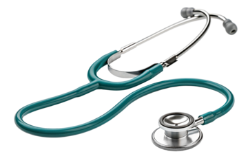 Professional teal stethoscope cardiology medical diagnostic tool close up studio shot