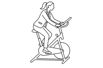 Woman exercising on stationary bike in business attire showing fitness in a professional environment