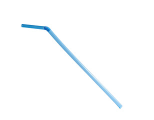 Angled, light blue plastic drinking straw isolated on black