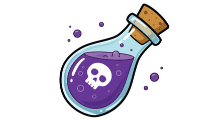 Cartoon illustration of a glass bottle filled with purple liquid and a skull symbol. © NFS Studio
