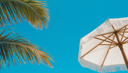 Tropical Palm Fronds White Fringe Umbrella white umbrella