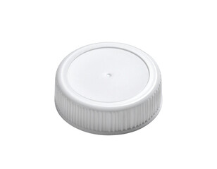 Plastic white bottle cap with ridges against black background