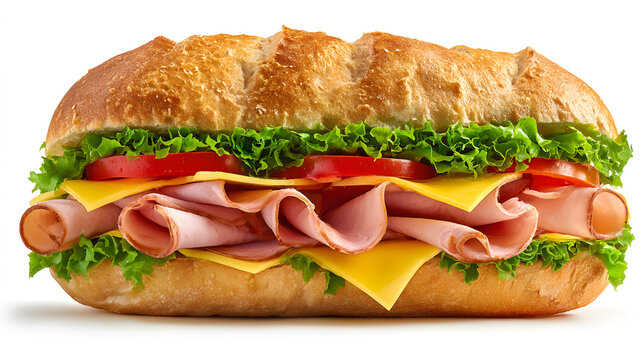 Close-up of two sandwiches with bacon, salami, prosciutto and fresh vegetables on rustic wooden cutting board. Club sandwich concept.