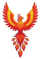 Majestic Fiery Phoenix with Spread Wings and Flowing Tail Feathers.