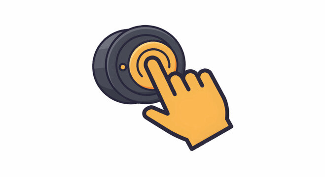 Digital interaction concept featuring a stylized hand pressing a circular button with a glowing center, representing a click, activation, or user input in modern applications and websites