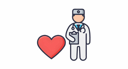 Dedicated healthcare professional icon alongside a vibrant heart symbol, representing compassionate medical care, health awareness, and essential patient well-being services through modern design