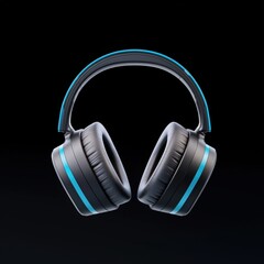A 3D model of a futuristic pair of headphones on a black background,
