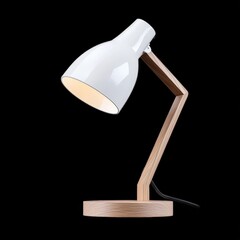 A 3D model of a modern desk lamp on a black background,