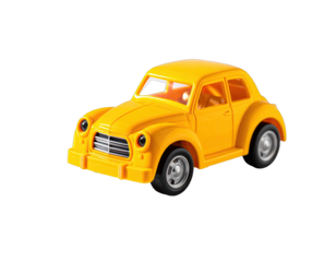 Bright yellow toy car isolated on a black background