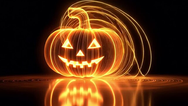 Glowing Halloween Pumpkin: A captivating illustration of a Halloween pumpkin radiates with an enchanting, luminous glow against a dark backdrop, setting a spooky atmosphere for festive fun.