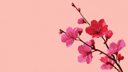 A vibrant illustration of pink cherry blossoms against a soft pink background, capturing the beauty of spring and nature's delicate charm.