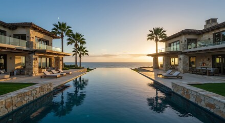 Luxury Modern Beachfront Villa with Infinity Pool and Ocean View at Sunset