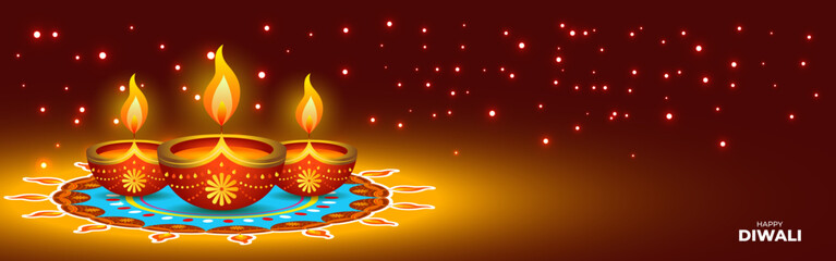 Vector illustration of Happy Diwali greeting social media template with beautiful diya