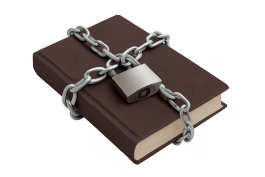 Book closed with chain and padlock symbolizing censorship