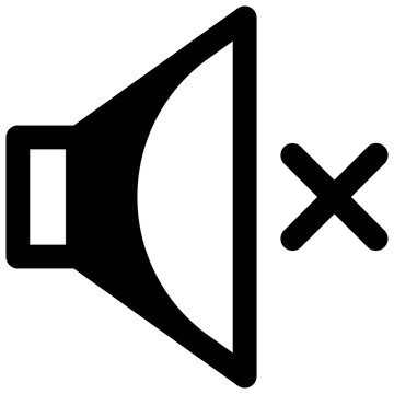 Mute. Outlined stroke vector icon with black-filled details.