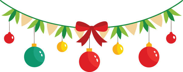 Colorful christmas garland with shiny baubles festive decoration vector illustration