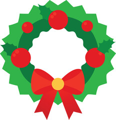 Traditional christmas wreath illustration with holly and red berries festive decoration vector