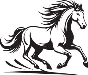 Running black horse vector silhouette illustration of a wild mustang or stallion