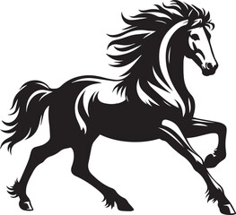 Running black horse vector silhouette illustration of a wild mustang or stallion