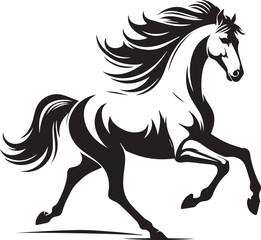 Running black horse vector silhouette illustration of a wild mustang or stallion