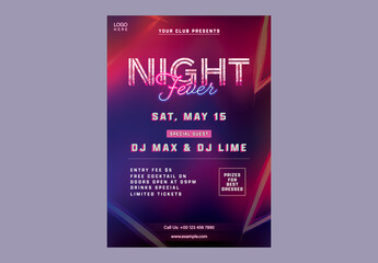 Editable Night Party Flyer Template with Event Details for Club and Dance Events.