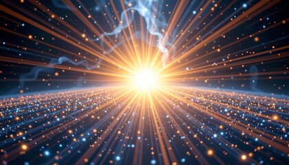 Naklejka premium Radiant Light Burst Celestial Blue Night Sky