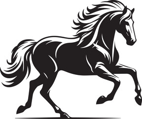 Running black horse vector silhouette illustration of a wild mustang or stallion