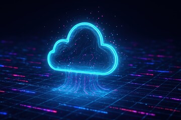 Glowing Cloud Computing Icon With Digital Data Streams