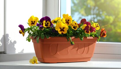 Vibrant Pansies in a Window Box - A Burst of Color.