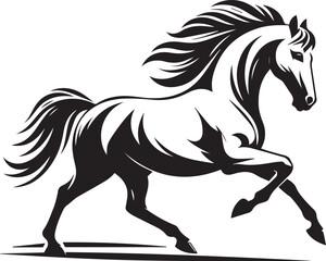 Running black horse vector silhouette illustration of a wild mustang or stallion