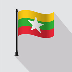 Myanmar Waving Flag Pole Vector Illustration