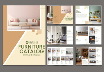 Editable Furniture Bifold Catalog Brochure Template with Minimalist Design for Sofa, Chair and Home Decor Showcase.