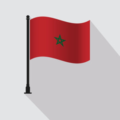 Morocco Waving Flag Pole Vector Illustration