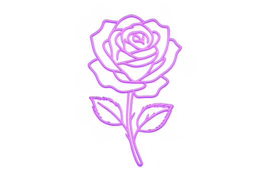Purple neon rose glowing line art illustration