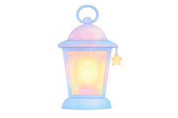 Pastel glowing ramadan lantern with star, transparent background
