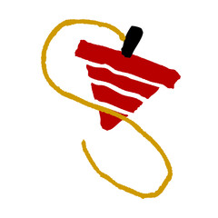 手描き風の独楽イラスト。日本の正月遊びや伝統的なおもちゃとして親しまれる縁起物で、新年のお祝い、年賀状、文化紹介デザインに使える和風素材