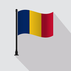 Chad Waving Flag Pole Vector Illustration